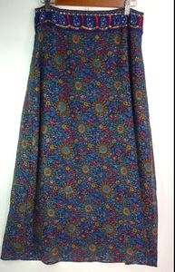 Cassees M Rich Floral A-Line Ornate Beaded Skirt in Navy Red
